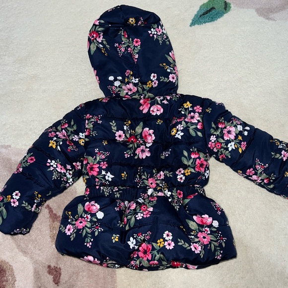 Little Me Floral Puffer Jacket - Navy and Pink - Picture 5 of 5